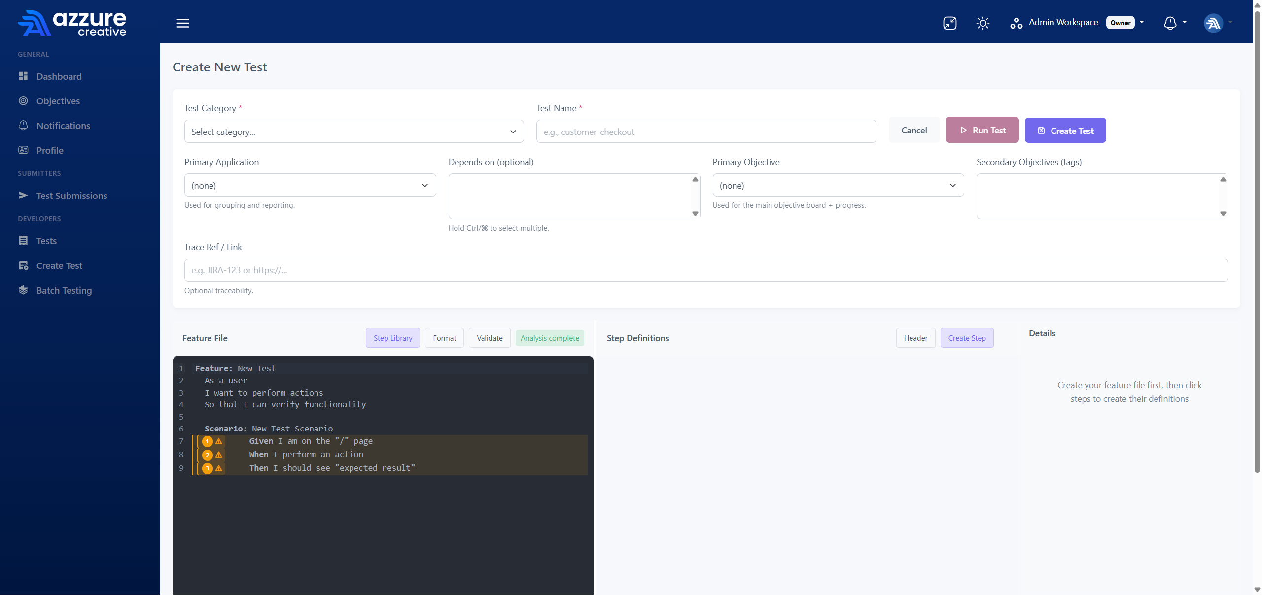 Create Test screenshot